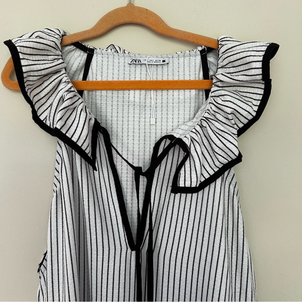ZARA black & white striped sleeveless dress. Size Large. - Picture 10 of 12